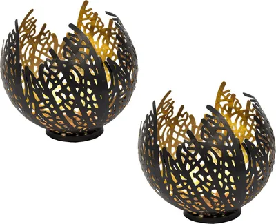 Produktbild von 2 Stück Teelichthalter Metall Schwarz Gold Dekoschale Lichteffekte