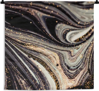 Produktbild von MuchoWow® Wandteppich Wandbehang Marmoroptik - Schwarz - Gold - Weiß - Glitter - Marmor 60x60 cm Tapisserie Dekoration Wandtuch - Dekorationen - Wand Decke