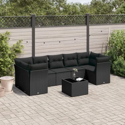 Produktbild von CLORIS 8-tlg. Garten-Sofagarnitur - mit Kissen - Schwarz Poly Rattan - Gartenmöbelgarnituren LL0000255138