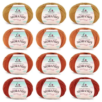 Image de Fil à tricoter pour crochet, 600g (12 pelotes de 50g), 98% laine, 2%.polyacrylique, couleur orange