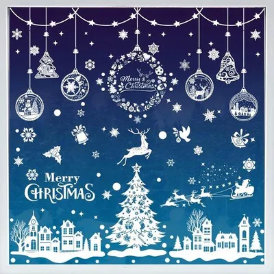 Produktbild von Weihnachtsfensterdekor, 244 Stück selbstklebend, wiederverwendbar, doppelseitig, Schneevlocken, Rendier