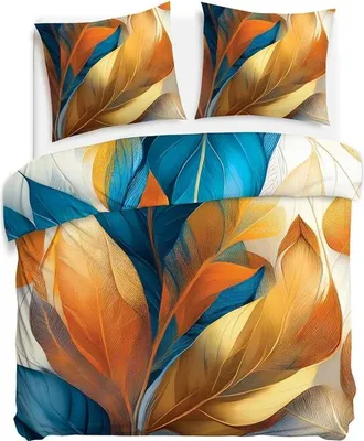Image de Linge de lit, parure de lit en satin de coton 200 x 220 cm 12418 Plumes dorées
