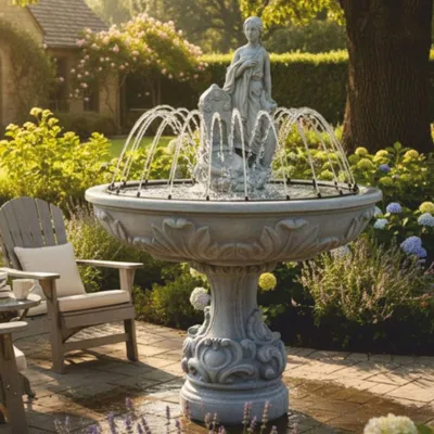 Produktbild von Casa Padrino Barock Springbrunnen Grau Ø 108 x H. 150 cm - Garten & Terrassen Brunnen