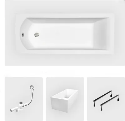 Image de Baignoire rectangulaire - 170 x 70 cm - sans Habillage - Pieds - Vidage - SHEA SLIM