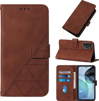Produktbild von Hülle für Motorola Moto G72 Prägung Flip Leder Kartenfächer Schutzhülle mit Ständer Braun