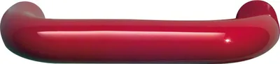 A close-up studio shot of a red door handle.