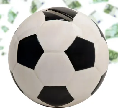 Produktbild von Große Spardose Fussball schwarz weiß 13 cm mit Schlüssel