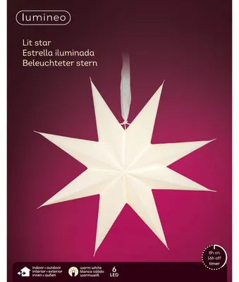 Productafbeelding van Lumineo, LED-ster voor het ophangen, 58 x 17 cm, warm wit licht, werkt op batterijen