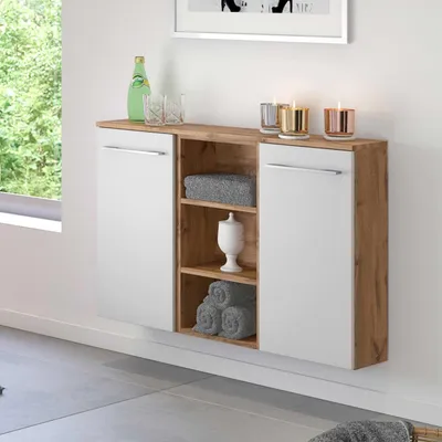 Produktbild von Badezimmerschrank Sefa 90cm 2 Türen - Eiche/Weiß