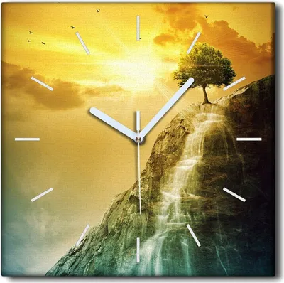 Produktbild von Coloray Uhr auf Leinwand 30x30 cm Wand Uhr Dekoration Wohnzimmer Segeltuch weiße Zeiger -Landschaftswasserfall
