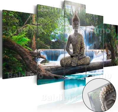Produktbild von 3mm Acrylglasplatte Acrylglasbild - Buddha and Waterfall 200x100 cm Orient c-A-0021-k-n
