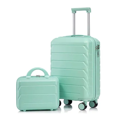 Produktbild von 14"/19" 2-teiliges ABS-Spinner-Kofferset mit Zahlenschloss & 14" Kosmetiktasche (Gruen)