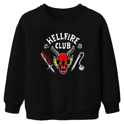 Produktbild von HELLFIRE CLUB Dämon Schädel Hörner D20 Flammenschwert Kinder Sweatshirt Pullover, Schwarz, 140