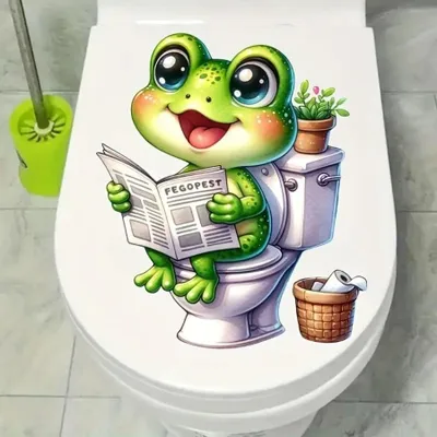 Produktbild von GKA WC-Deckel Aufkleber Tiere Toilettendeckel Tattoo selbstklebend Toilette - Frosch mit Zeitung