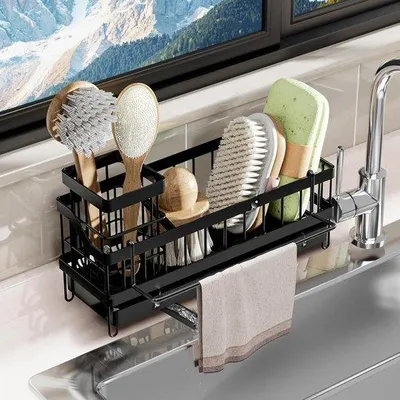 Produktbild von Famanu Spülbecken Organizer mit Abtropfschale – Sponshalter für Küche und Bad
