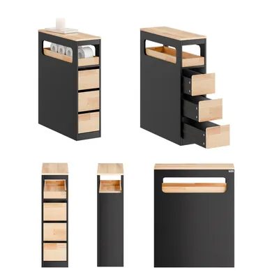 Produktbild von SoBuy Schmaler Badezimmerschrank mit 3 Schubladen Platzsparender Badschrank auf Rollen mit Stabiler Struktur geeignet für Badezimmer WC BZR54-II-SCH