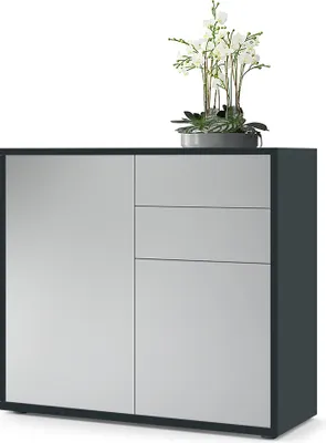 Produktbild von Vladon Sideboard Ben, Germany, Kommode mit 2 Türen und 2 Schubladen, Schwarz matt/Hellgrau Seidenmatt (79 x 74 x 36 cm)