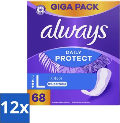 Obrázok produktu pre Always - Vložky do nohavičiek - Dlhé - 0% vôňa - Hodnotné balenie - 68 vložiek do nohavičiek - Hodnotné balenie - 12 kusov