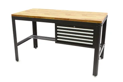Produktbild von HBM Werkbank 155 cm mit 5 Schubladen, Holzarbeitsplatte, schwarz