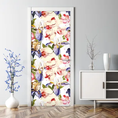 Produktbild von Dekorative Türtapete Türposter selbstklebend Klebefolie Iris und Orchideen 85 x 200 cm