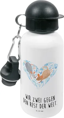 Produktbild von Mr. & Mrs. Panda Trinkflasche Mäuse Herz - Weiß - Geschenk, Love, Liebesbotschaft, Hochzeit, Wasserflasche, Maus, Kindergarten, Kita, Freundin, für Immer, Kinder
