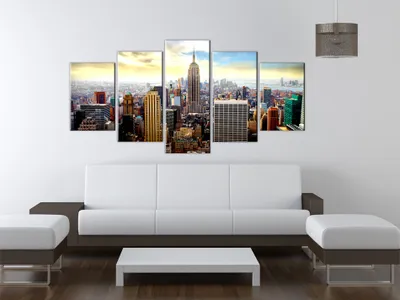 Image de Tableau acoustique New York 200 x 100 cm Tableaux Mousse acoustique Absorbeur acoustique haute performance Isolation acoustique Toile 5 pièces Tableau mural Acoustique intérieure Isolation acoustique 030211-62