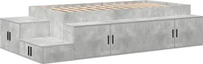 Image de vidaXL Structure de lit avec rangement et porte, couleur gris béton, 75 cm, en bois composite