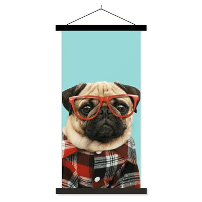 Produktbild von MuchoWow® Textilposter Hund - Hipster - Brille - Bluse 40x80 cm mit schwarzem Rahmen - Wandemalerei