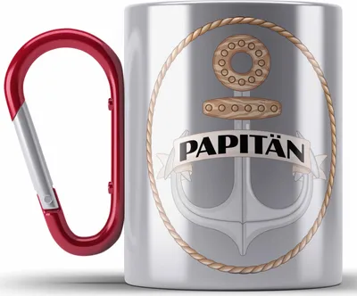 Produktbild von Trendation - Edelstahl Tasse Karabiner für Segler Geschenke Männer Edelstahl Tasse Karabiner Geschenkideen Zubehör Gadgeds Segeln Lustig Anker Grafik Kapitän Papa (Rot)