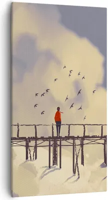 Produktbild von Bild auf Leinwand - Leinwandbild - Wolken Brücke Vögel Landschaft - 55x100cm - Wand Bild - Wanddeko - Leinwanddruck - Bilder - Kunstdruck - Wanddekoration - Leinwand bilder - Wandkunst - PA55x100-3200