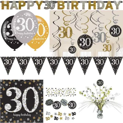Produktbild von 30. Geburtstag Party Deko Set Partyartikel gold schwarz silber