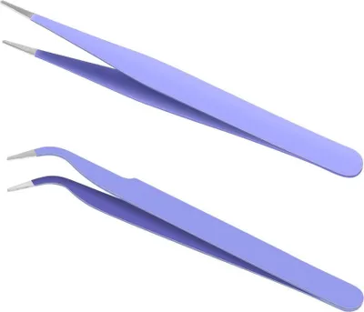 Image de Pince à épiler de précision en acier inoxydable, 2 pièces, extension de cils en violet
