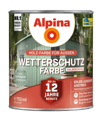 Produktbild von Alpina Wetterschutzfarbe halbdeckend 0,75 L salbeigrün