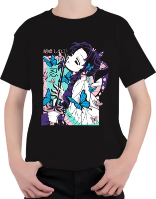 Produktbild von 胡蝶しのぶ Schmetterling Anime Katana Kawaii Geschenk Uni Kinder T-Shirt, Schwarz, 104