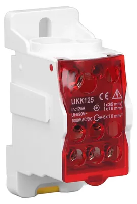 DIN-Reihenklemme UKK-125A, 125A, 690V, 6-polig, Rot