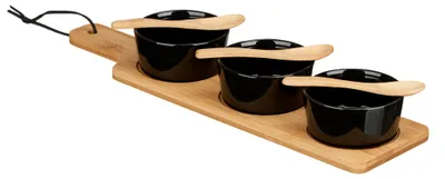 Image de Bols à grignoter BUMY sur assiette avec cuillères en bois, 10 x 39 x 6 cm, noir