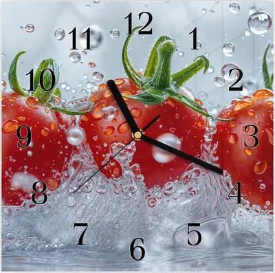 Produktbild von Wanduhr aus Glas mit Motiv Wassertomaten- 30 x 30 cm - inkl. Aufhängesystem