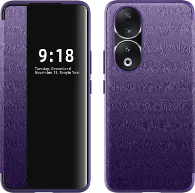 Image de Etui pour Honor 90 étui fin à rabat en cuirPolyuréthaneavec fenêtre d'affichage Violet