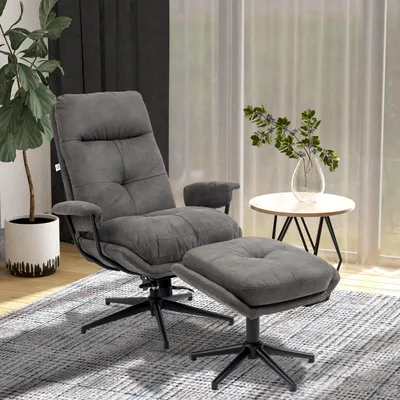 Produktbild von Relaxsessel mit Ottomane und verstellbarer Rückenlehne, Mikrofaser, drehbar, 78x91x103,5 cm, Dunkelgrau
