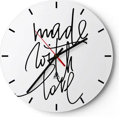 Produktbild von Wanduhr - Rund - Glasuhr - Erstellt mit Liebe - 30x30cm - Schleichendes Uhrwerk - Lautlos - zum Aufhängen bereit - Dekoration Modern - Wanddekoration aus Glas - C3AR30x30-4499