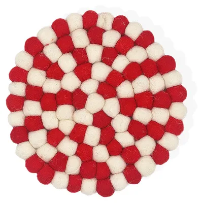 Filzuntersetzer rund 20 cm, hitzebeständig, handgefertigt, rot-weiß