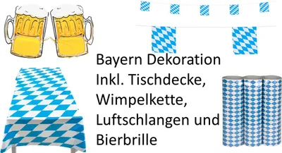 Produktbild von Bayrische Dekoration – Bierfest Tischdecke – Luftschlangen – Wimpelkette – Brille mit Biergläser