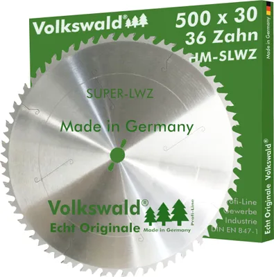 Produktbild von Volkswald ® HM-Kreissägeblatt SLWZ 500 x 30 mm Z= 36 SUPER-LWZ Hartmetall Präzision Kreissägeblatt Ersatzsägeblatt mit Spanabweiser Hartholz Leimholz für Wippsäge Tischkreissäge Kreissäge Kappsäge Tischsäge