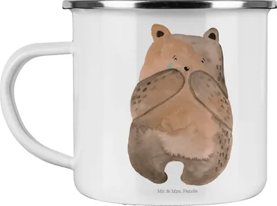 Produktbild von Mr. & Mrs. Panda Pott Bär Verlust - Weiß - Geschenk, Teddy, Emaille Becher, Tasse, Haferl, Trauer Trauergeschenk Traurig Trösten Trost Liebeskummer, Teetasse