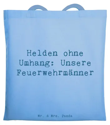 Produktbild von Mr. & Mrs. Panda Tote Bag Spruch Feuerwehrmann Helden - Sky Blue - Geschenk, Schultasche, Feuerwehr, Bedanken, Hingabe, handgefertigt, Geschenke, Dankbarkeit, ohne Umhang