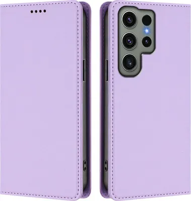 Image de Étui en cuir pour Samsung Galaxy S23 Ultra, étui à rabat magnétique en cuirPolyuréthaneavec support, violet clair