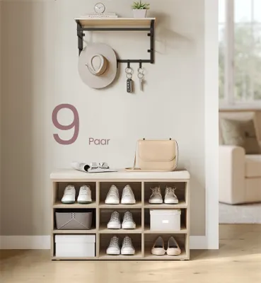 Produktbild von VASAGLE Schuhbank, Sitzbank, 9 Fächer, Länge 78,5 cm, Naturbeige