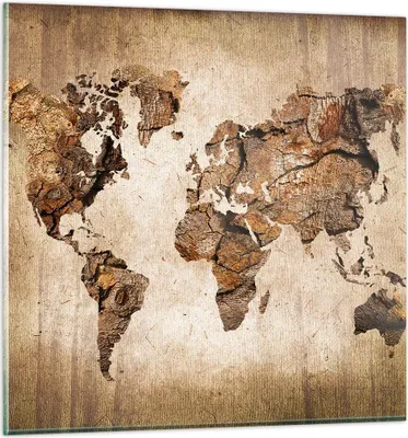 Produktbild von Bilder auf glas - Karte Welt modern - 60x60cm - Glasbilder - Wandbilder - Kunstdruck - zum Aufhängen bereit - Wanddekoration aus Glas - Glas Bilder - Wandbild auf Glas - Einteilig - GAC60x60-3590
