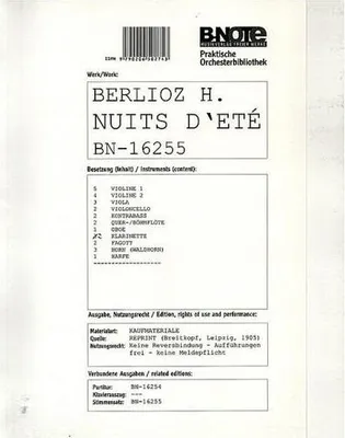 Produktbild von Les nuits d'été op.7für Gesang und Orchester