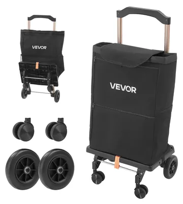 Produktbild von VEVOR Einkaufstrolley Faltbarer Einkaufswagen mit 75kg Tragkraft Schwarz, 40L Kapazität, Mit Kühlfach Teleskopgriff + 4 Rollen, Tasche Abnehmbar, 2-in-1 Einkaufsroller für Einkauf Camping Haushalt